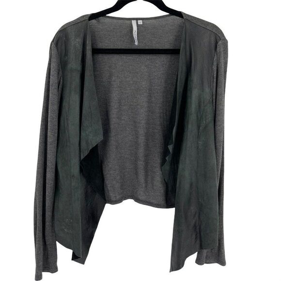 Michael Stars Modal Leather Drapey Open Front Blouse Grey Black Soft Women Med - Picture 1 of 8